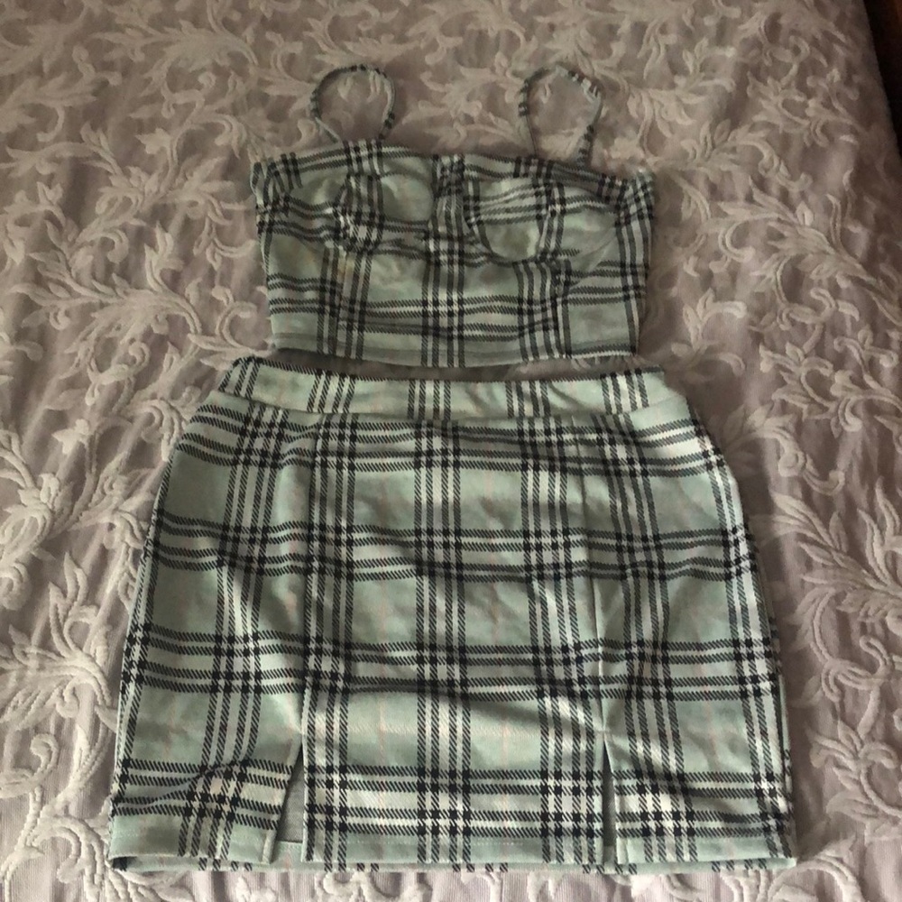 Two piece crop top and skirt set